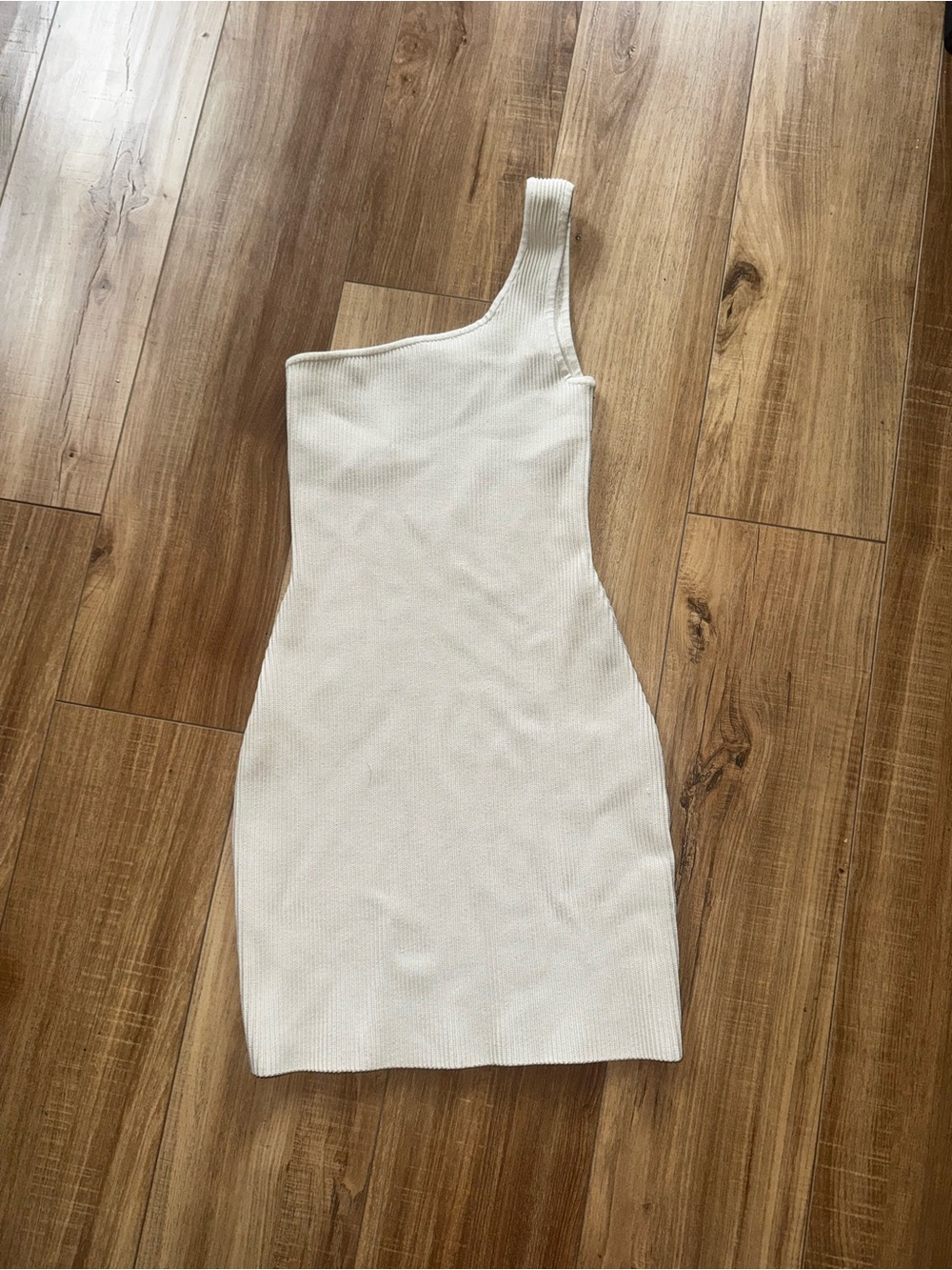 Babaton Ivory One-Shoulder Knit Sheath Dress